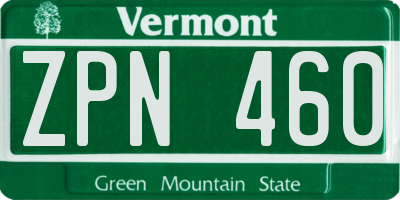 VT license plate ZPN460