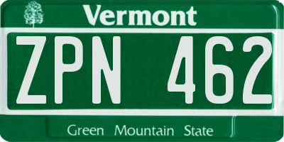 VT license plate ZPN462
