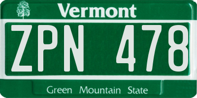 VT license plate ZPN478