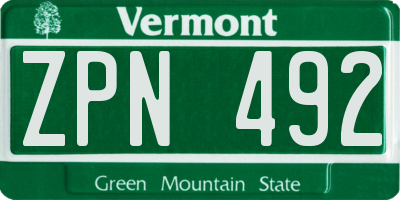 VT license plate ZPN492