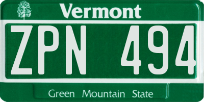VT license plate ZPN494