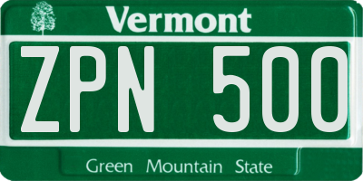 VT license plate ZPN500