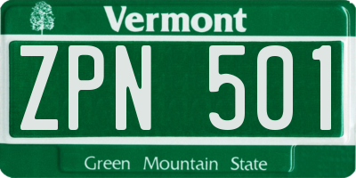 VT license plate ZPN501