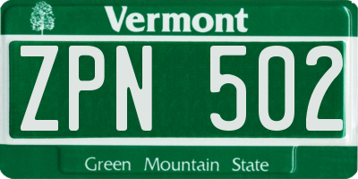 VT license plate ZPN502
