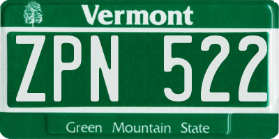 VT license plate ZPN522