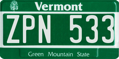 VT license plate ZPN533
