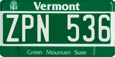 VT license plate ZPN536