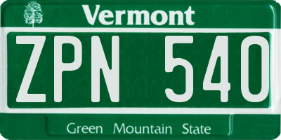 VT license plate ZPN540