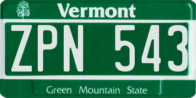 VT license plate ZPN543