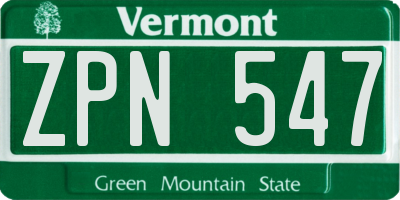 VT license plate ZPN547
