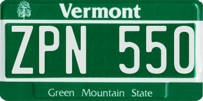 VT license plate ZPN550