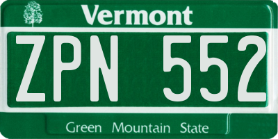 VT license plate ZPN552