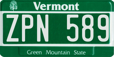 VT license plate ZPN589