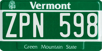 VT license plate ZPN598