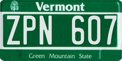VT license plate ZPN607