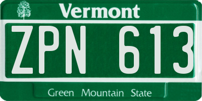 VT license plate ZPN613