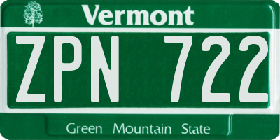 VT license plate ZPN722