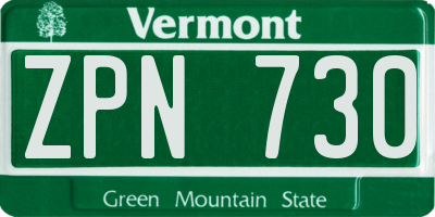 VT license plate ZPN730