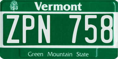 VT license plate ZPN758