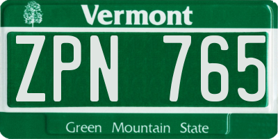 VT license plate ZPN765