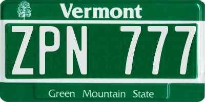 VT license plate ZPN777