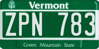VT license plate ZPN783