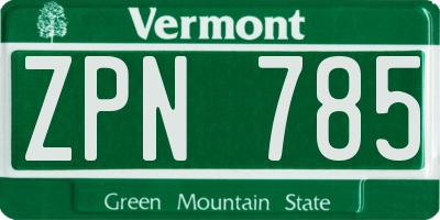 VT license plate ZPN785