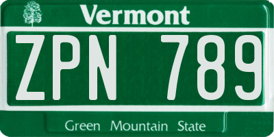 VT license plate ZPN789