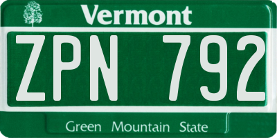 VT license plate ZPN792