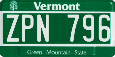 VT license plate ZPN796