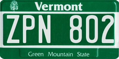 VT license plate ZPN802