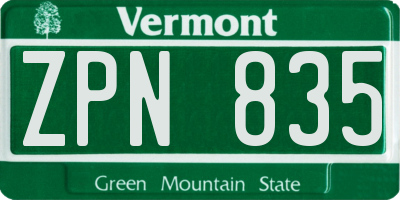 VT license plate ZPN835