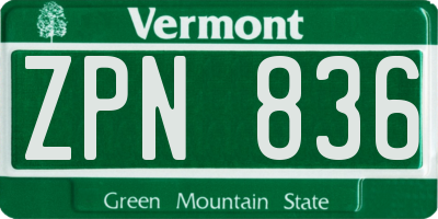 VT license plate ZPN836