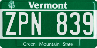 VT license plate ZPN839
