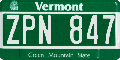 VT license plate ZPN847