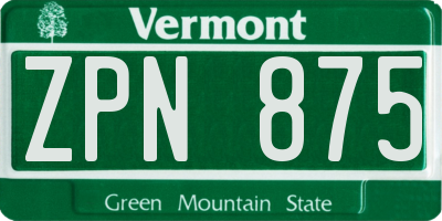 VT license plate ZPN875