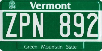 VT license plate ZPN892