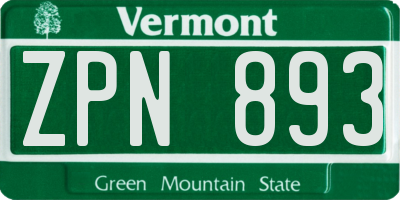 VT license plate ZPN893
