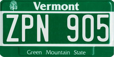 VT license plate ZPN905