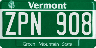 VT license plate ZPN908