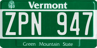 VT license plate ZPN947