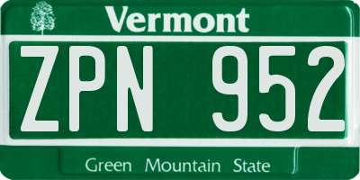 VT license plate ZPN952
