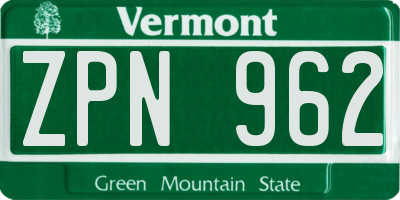 VT license plate ZPN962