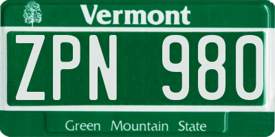 VT license plate ZPN980
