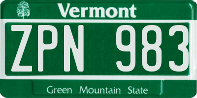 VT license plate ZPN983