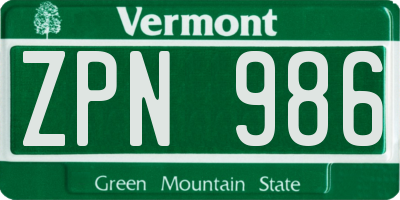 VT license plate ZPN986