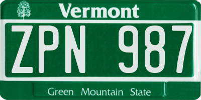 VT license plate ZPN987