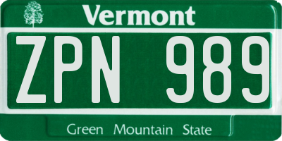 VT license plate ZPN989