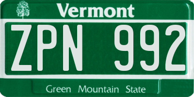VT license plate ZPN992