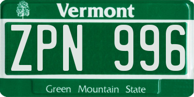 VT license plate ZPN996